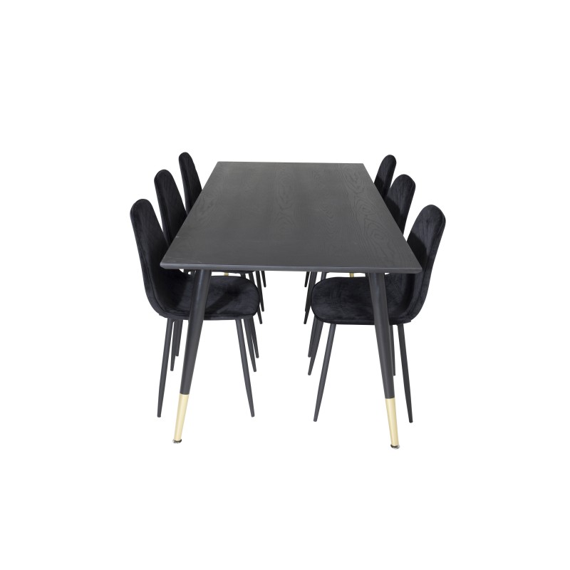 Dipp söögilaud - 180*90cm - Must / must messing+Polar Diamond söögitool - Mustad jalad - Black Velvet_6