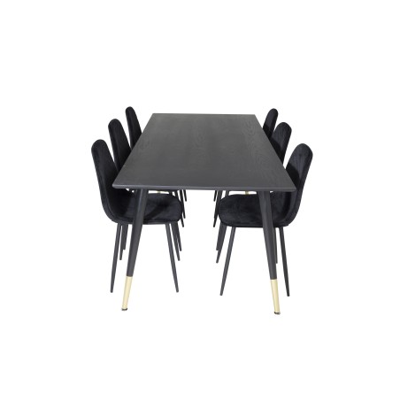 Dipp söögilaud - 180*90cm - Must / must messing+Polar Diamond söögitool - Mustad jalad - Black Velvet_6
