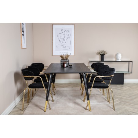 Dipp söögilaud - 180*90cm - Must / Must Brass+Nool tugitool - Messingist jalad - Black Velvet_6