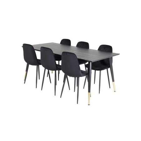 Dipp söögilaud - 180*90cm - Must / must messing+Polar Diamond söögitool - Mustad jalad - Black Velvet_6