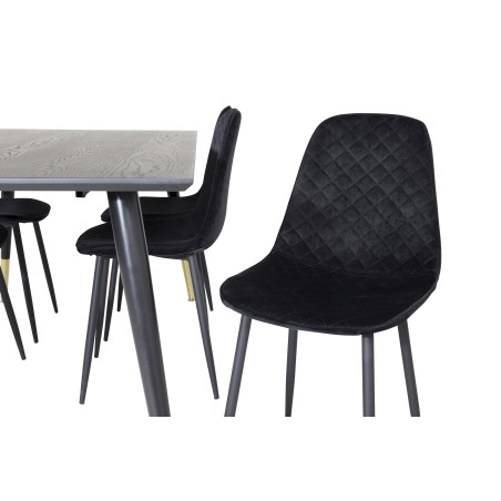Dipp söögilaud - 180*90cm - Must / must messing+Polar Diamond söögitool - Mustad jalad - Black Velvet_6