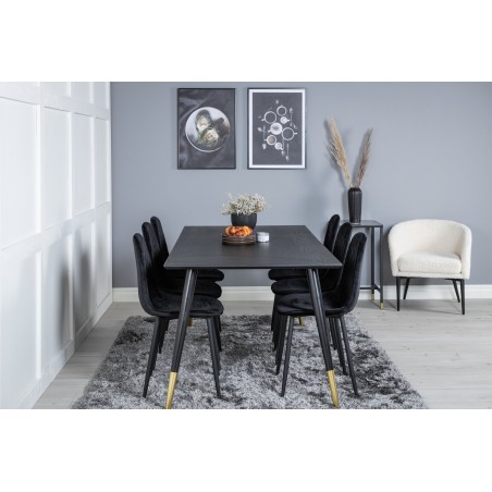 Dipp söögilaud - 180*90cm - Must / must messing+Polar Diamond söögitool - Mustad jalad - Black Velvet_6