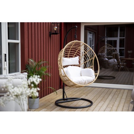 Viga - ümmargune ripptool - must raam / Natur Wicker / valkjas padi