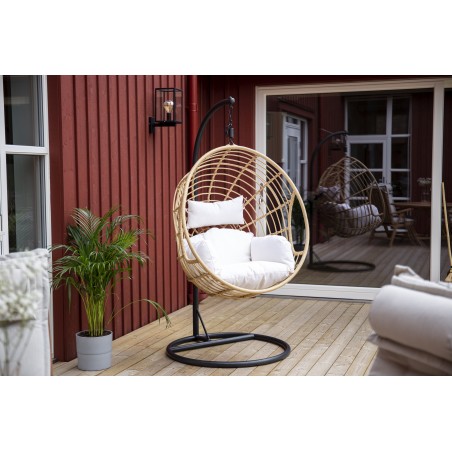 Viga - ümmargune ripptool - must raam / Natur Wicker / valkjas padi
