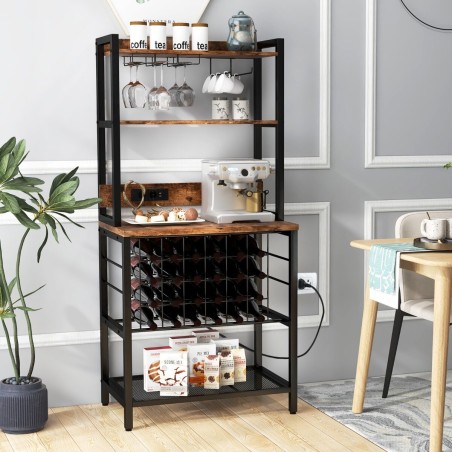 Veinibaari kapp tööstuslik veiniriiul 4 klaasihoidjaga 76 x 48 x 162,5 cm vintage pruun