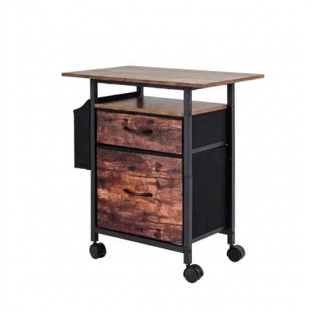 Kahe sahtliga mobiilne failikapp laiendatud lauaplaadi ja avatud hoiuriiuliga - Rustic Brown