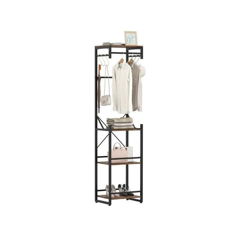 Riiulitega riidenagi Eraldiseisev õhuke 6 konksuga - Rustic Brown