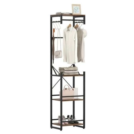 Riiulitega riidenagi Eraldiseisev õhuke 6 konksuga - Rustic Brown