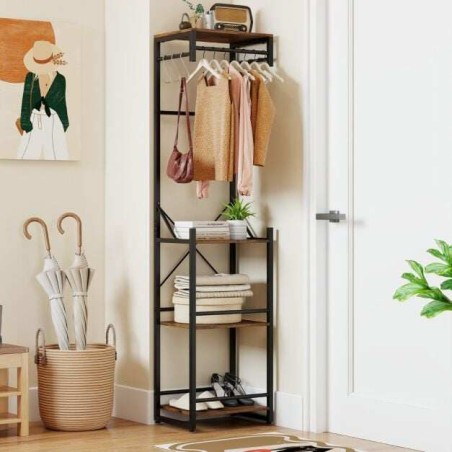 Riiulitega riidenagi Eraldiseisev õhuke 6 konksuga - Rustic Brown