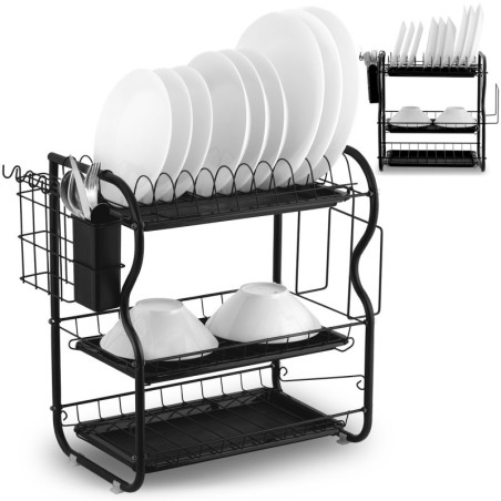 Kolmetasandiline nõudekuivatusrest must | FreshDesign.ee