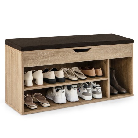 Kingapink kingakapp istmepadjaga puidust jalatsiriiul 104 x 48 x 30 cm valge/looduslik-naturaalne