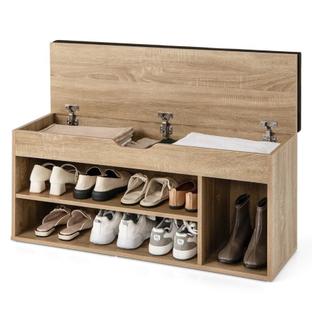 Kingapink kingakapp istmepadjaga puidust jalatsiriiul 104 x 48 x 30 cm valge/looduslik-naturaalne