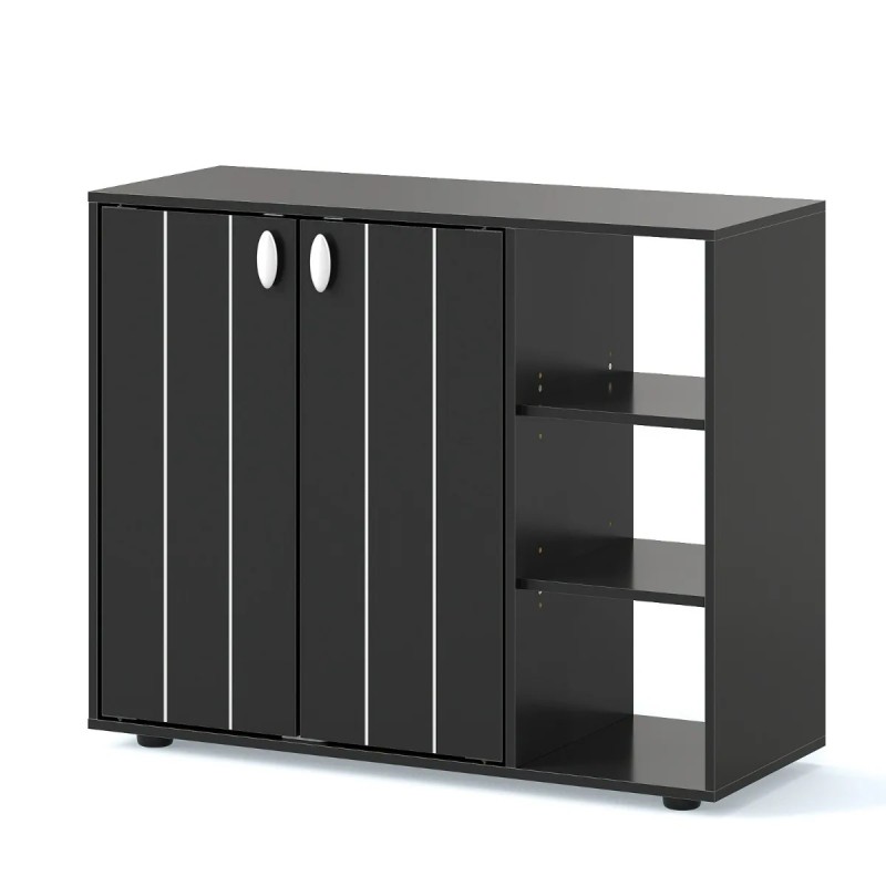 Ustega kingakapp, 3-astmeline jalatsiriiul reguleeritavate lahtiste riiulitega, hoiukapp, 80 x 31 x 64,5 cm, must