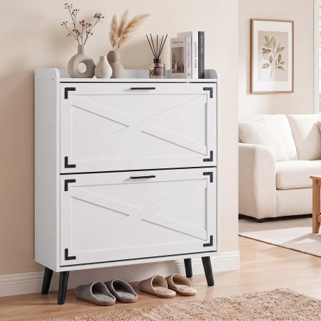 Kingakapp 2 rippsahtliga, eraldiseisev jalatsiriiul, 80 x 24 x 103 cm, valge