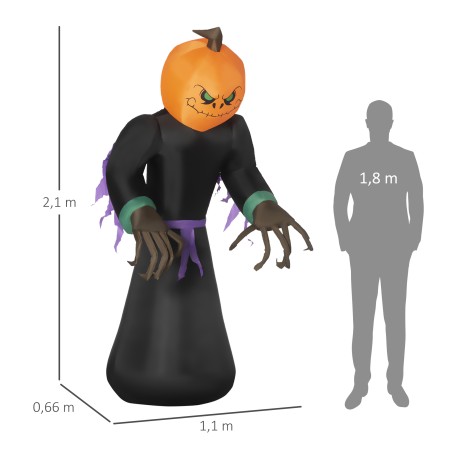 210 cm täispuhutav kõrvits-kummitus, LED-valgustusega õudusttekitav Halloweeni kaunistus, veekindel täispuhutav figuur 