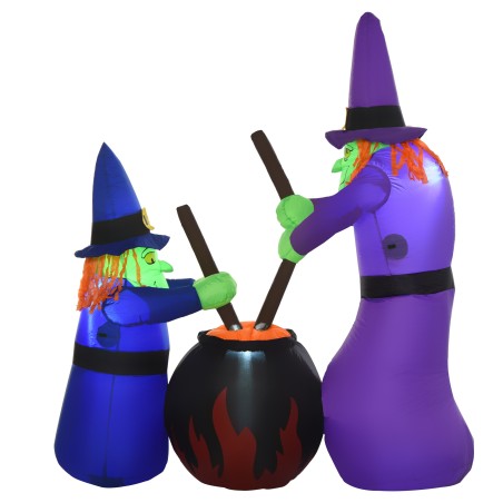 Täispuhutav nõia ja katla figuur – LED-valgustusega Halloweeni-kaunistus, polüester, 170 x 60 x 180 cm