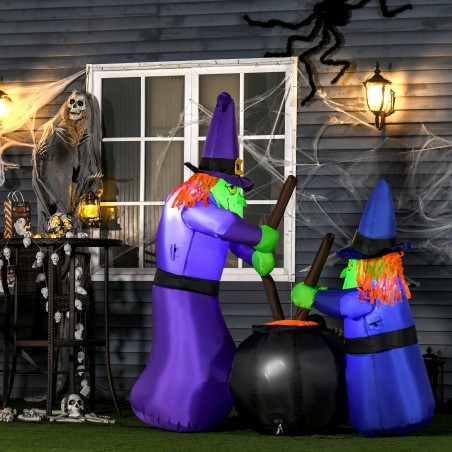 Täispuhutav nõia ja katla figuur – LED-valgustusega Halloweeni-kaunistus, polüester, 170 x 60 x 180 cm