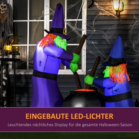 Täispuhutav nõia ja katla figuur – LED-valgustusega Halloweeni-kaunistus, polüester, 170 x 60 x 180 cm