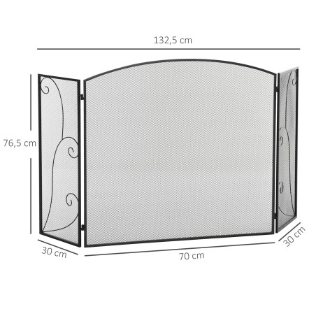 Kaminasirm, 3-osaline, kokkupandav, painduv, metallist, must, 132,5 x 76,5 cm
