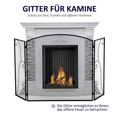Kaminasirm, 3-osaline, kokkupandav, painduv, metallist, must, 132,5 x 76,5 cm