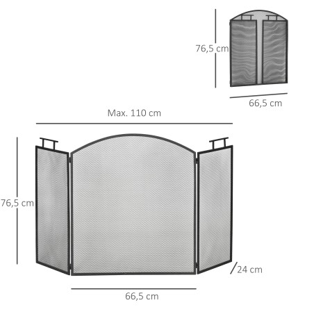 Kokkupandav kaminasirm / sädemekaitse – metall – 110 x 24 x 76,5 cm – must