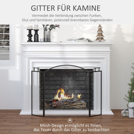 Kokkupandav kaminasirm / sädemekaitse – metall – 110 x 24 x 76,5 cm – must