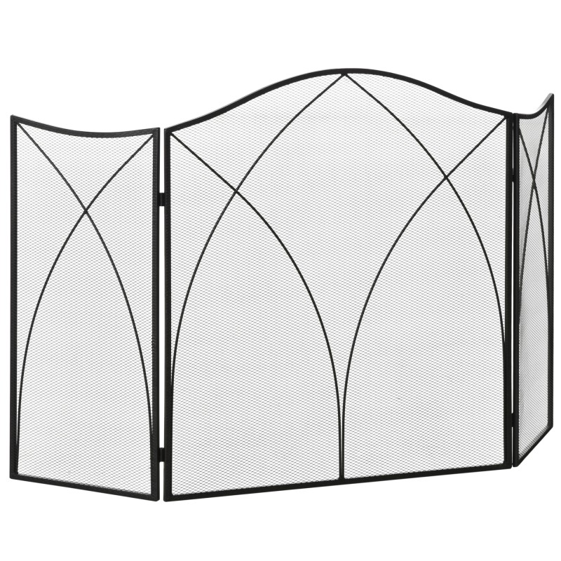 Kaminasirm sädemekaitsega, kolmeosaline, metallraam, pinnakattega viimistlus, 108 x 2 x 76 cm, must