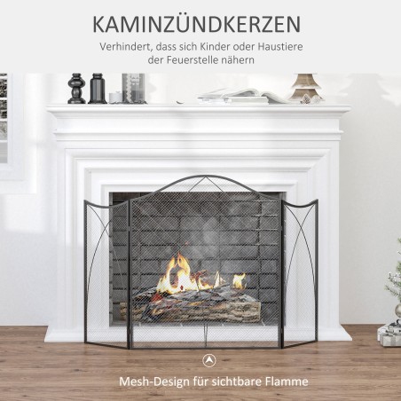 Kaminasirm sädemekaitsega, kolmeosaline, metallraam, pinnakattega viimistlus, 108 x 2 x 76 cm, must