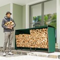 Küttepuude riiul, 0,6 m³, kattega, pulbervärvitud metall, kandevõime kuni 200 kg, must/tumeroheline