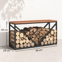 2-ühes küttepuuriiul siseruumidesse (98 x 28 x 50 cm) – kõrgendatud küttepuualus koos riiuli, vaheosa ja abilauaga
