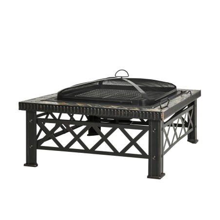 Kolm-ühes lõkkealus grillresti, sädemekaitse ja jääämbriga, 76 × 76 × 47 cm