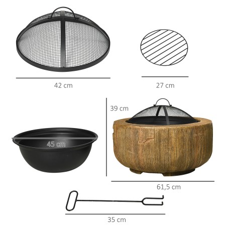 Kännukujundusega lõkkealus sädemevõre ja söerestiga, Ø61,5 × 39 cm