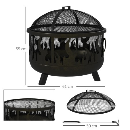 Tulekauss sädemekaitse ja tulepokkeriga, Ø61,5 × 52 cm, must