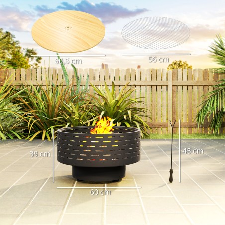 3-ühes tulenõu grillresti, pokkeri ja sädemekaitsega, Ø60 × 39 cm