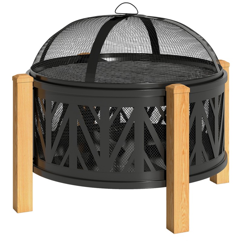 Must 2-ühes lõkkealus sädemekaitse, pokkeri ja grillrestiga, Ø75 × 58 cm