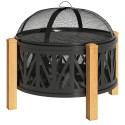 Must 2-ühes lõkkealus sädemekaitse, pokkeri ja grillrestiga, Ø75 × 58 cm