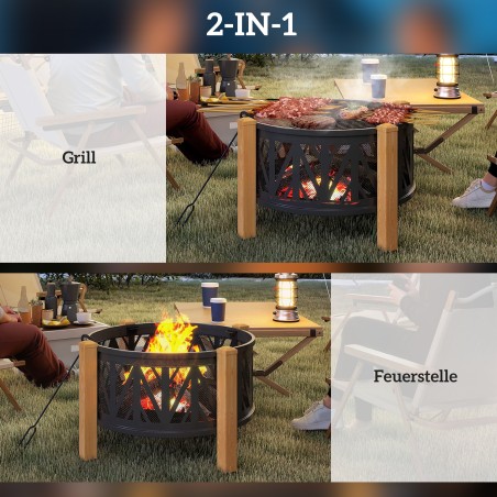 Must 2-ühes lõkkealus sädemekaitse, pokkeri ja grillrestiga, Ø75 × 58 cm
