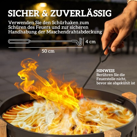 Must 2-ühes lõkkealus sädemekaitse, pokkeri ja grillrestiga, Ø75 × 58 cm