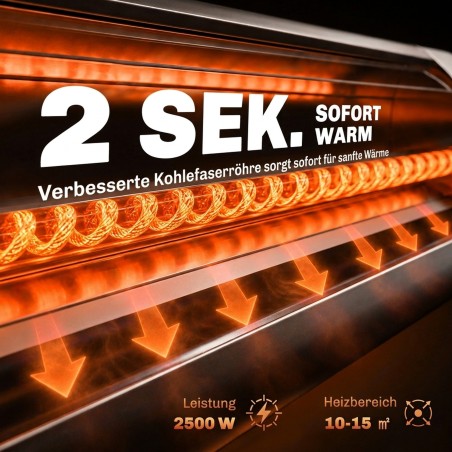 2500 W infrapuna-terrassisoojendi puute- ja kaugjuhtimisega, 3 kütterežiimi ja reguleeritava kõrgusega alusega