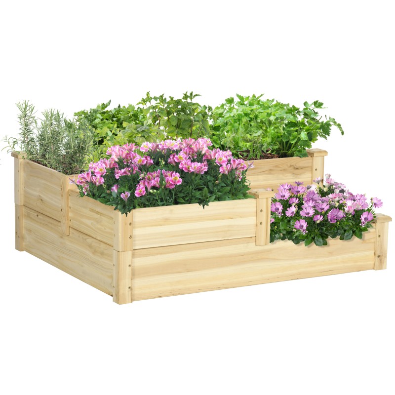3-tasandiline kolme istutuskastiga kõrgpeenar, naturaalne, 108 × 88 × 36 cm