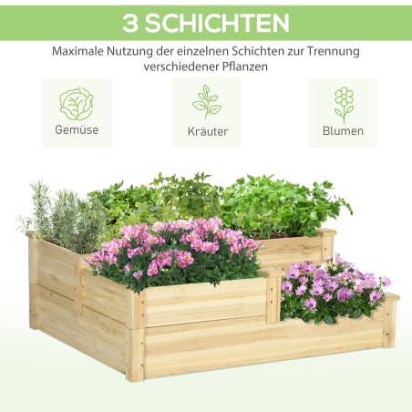 3-tasandiline kolme istutuskastiga kõrgpeenar, naturaalne, 108 × 88 × 36 cm