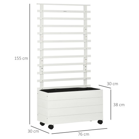 Valge puidust taimekast võrega ja 4 rattaga 76 × 30 × 155 cm