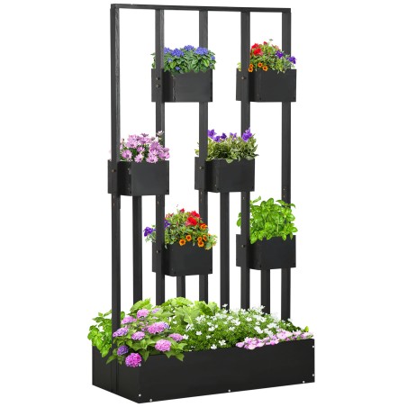 Musta raamiga naturaalsest puidust modulaarne taimekast 90 × 45 × 170 cm