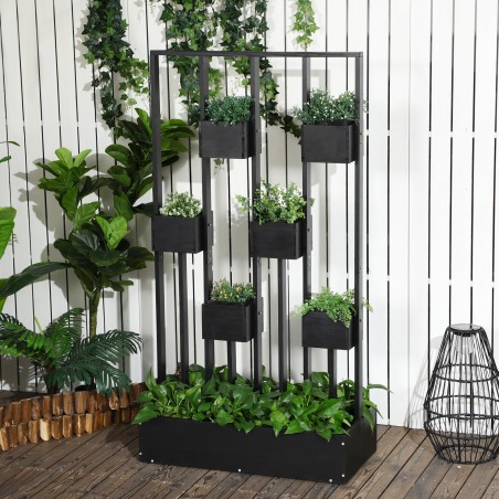 Musta raamiga naturaalsest puidust modulaarne taimekast 90 × 45 × 170 cm