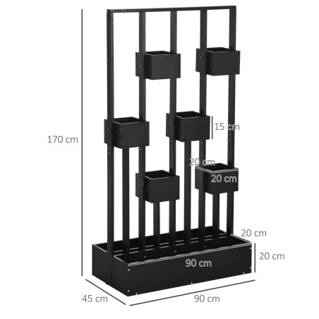 Musta raamiga naturaalsest puidust modulaarne taimekast 90 × 45 × 170 cm