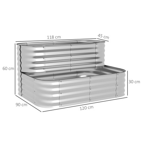 Kahekorruseline metallist kõrgpeenar avatud põhjaga, 120 × 90 × 30 cm, hõbedane