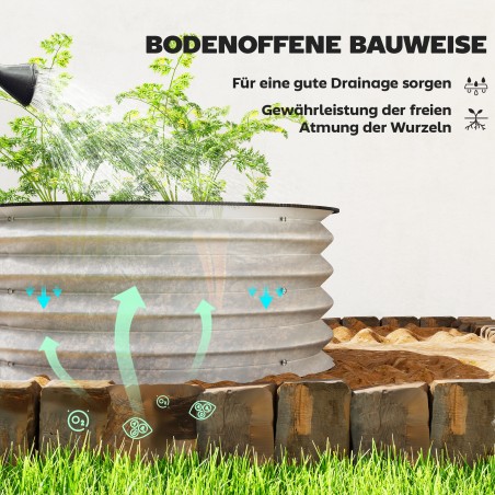 2-osaline modulaarsete metallist kõrgpeenarde komplekt, Ø60 × 30 cm, hõbedane