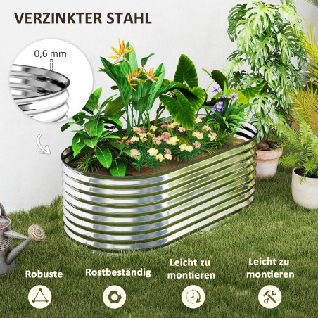 Metallist istutuskast turvaserva ja kinnastega, 160 × 80 × 56 cm, hall