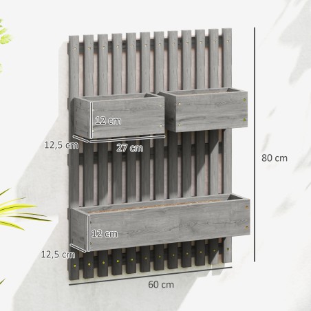 Täispuidust seinale kinnitatavate lillekastide komplekt, 60 × 16 × 80 cm