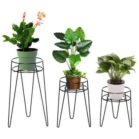 3-osaline metallist lillealuste komplekt, must, kuni Ø16 cm pottidele